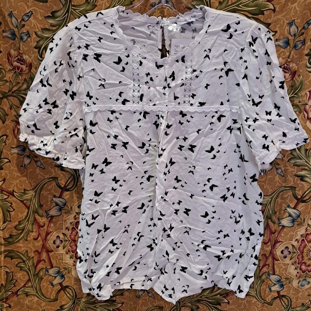 White blouse with black butterflies LAST CHANCE